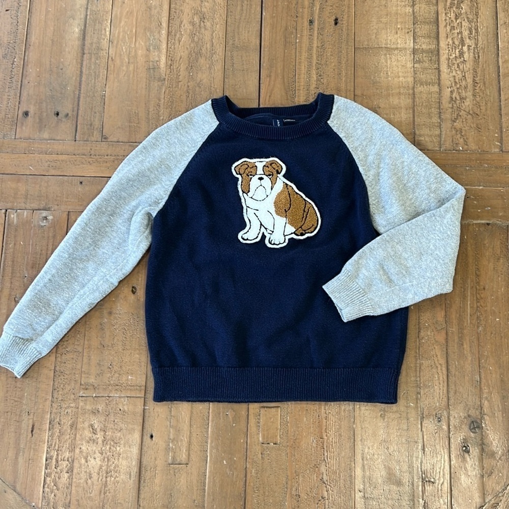 Janie and jack bulldog appliqué knit sweater